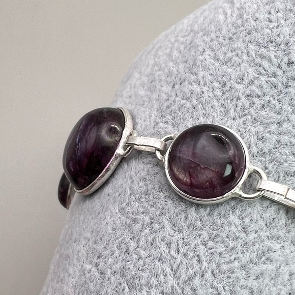 New Purple Enhanced Labradorite Stone Silver Overlay Bracelet 6” - 7.5” - Picture 4 of 8